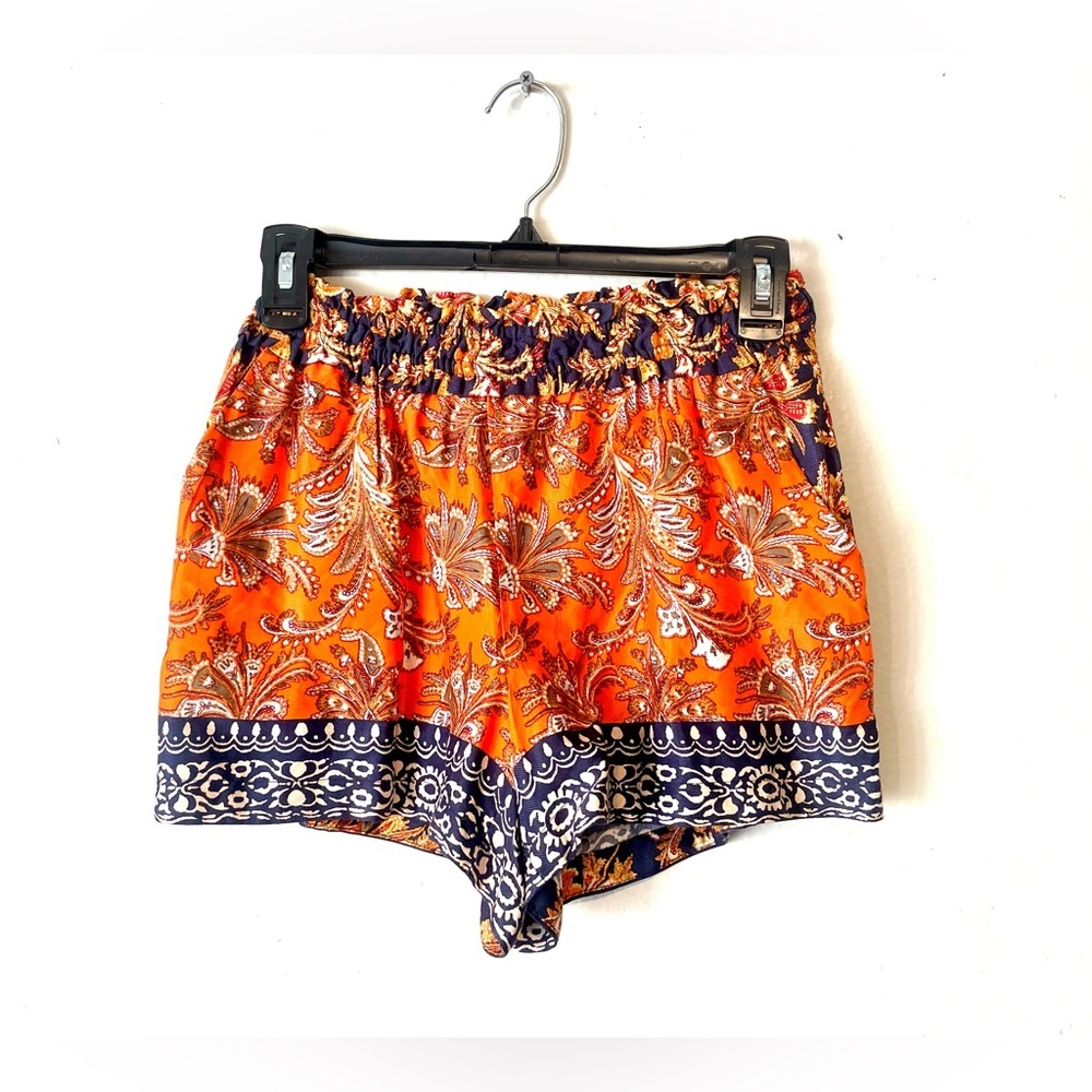 Anthropologie Paisley Print Viscose Shorts Women's XS Orange Relaxed Comfort